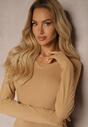 Ciemnobeżowa Bluzka Bawełniana Typu Longsleeve Mialoraea