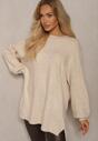 jasnobeżowy Luźny Sweter z Modalem i Wiskozą o Asymetrycznym Kroju Nadonna