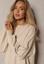 jasnobeżowy Luźny Sweter z Modalem i Wiskozą o Asymetrycznym Kroju Nadonna