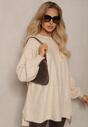 jasnobeżowy Luźny Sweter z Modalem i Wiskozą o Asymetrycznym Kroju Nadonna