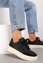 Czarne Sznurowane Sneakersy na Platformie Ozdobione Paskami Tialise