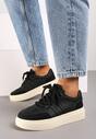 Czarne Sznurowane Sneakersy na Platformie Ozdobione Paskami Tialise