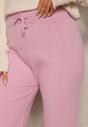 Różowe Spodnie o Szerokim Kroju High Waist z Cyrkoniami i Gumką w Pasie Loreitha