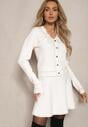 Biały Komplet 2-Częściowy z Wiskozą i Metaliczną Nicią Kardigan na Guziki Spódnica Avarellea