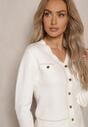 Biały Komplet 2-Częściowy z Wiskozą i Metaliczną Nicią Kardigan na Guziki Spódnica Avarellea