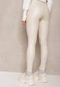 Białe Legginsy z Imitacji Skóry High Waist z Polarem Labrinne