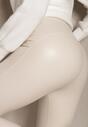 Białe Legginsy z Imitacji Skóry High Waist z Polarem Labrinne