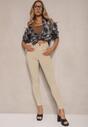 Beżowe Skinny Jeansy z Bawełną High Waist Lorie