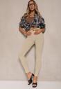 Beżowe Skinny Jeansy z Bawełną High Waist Lorie