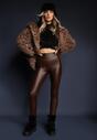 Brązowe Legginsy z Ekoskóry High Waist z Imitacjami Kieszeni Salabria