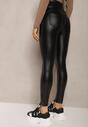 Czarne Legginsy z Ekoskóry High Waist z Imitacjami Kieszeni Salabria