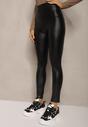 Czarne Legginsy z Ekoskóry High Waist z Imitacjami Kieszeni Salabria