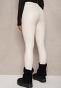 Białe Legginsy z Imitacji Skóry High Waist z Polarem Selabra