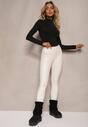 Białe Legginsy z Imitacji Skóry High Waist z Polarem Selabra
