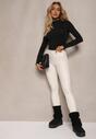 Białe Legginsy z Imitacji Skóry High Waist z Polarem Selabra