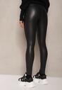 Czarne Legginsy z Imitacji Skóry High Waist z Polarem Selabra
