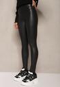 Czarne Legginsy z Imitacji Skóry High Waist z Polarem Selabra