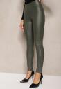 Ciemnozielone Legginsy z Imitacji Skóry High Waist Noriel