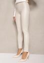 Ciemnobeżowe Legginsy z Imitacji Skóry High Waist Noriel