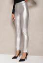 Srebrne Legginsy z Imitacji Skóry High Waist Noriel