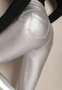 Srebrne Legginsy z Imitacji Skóry High Waist Noriel