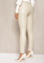 Beżowe Legginsy z Imitacji Skóry High Waist Noriel