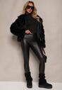 Czarne Legginsy z Imitacji Skóry High Waist Noriel