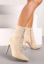 Beżowe Sznurowane Botki na Szpilce Belavelle