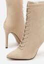 Beżowe Sznurowane Botki na Szpilce Belavelle