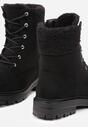 Czarne Botki Typu Workery na Płaskiej Podeszwie z Barankowym Futerkiem przy Cholewce Nevathira