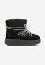 Czarne Niezapinane Śniegowce na Niskiej Platformie z Futerkiem i Sznurowaniem Avalisande