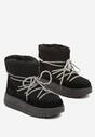 Czarne Niezapinane Śniegowce na Niskiej Platformie z Futerkiem i Sznurowaniem Avalisande