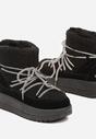 Czarne Niezapinane Śniegowce na Niskiej Platformie z Futerkiem i Sznurowaniem Avalisande