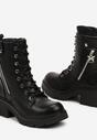 Czarne Botki Typu Trapery na Niskim Obcasie z Imitacją Suwaka i Zawieszką przy Cholewce Gartia