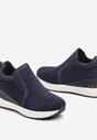 Granatowe Sneakersy na Koturnie z Elastyczny Materiałem i Metaliczną Aplikacją Flarie