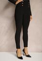 Czarne Legginsy Bawełniane High Waist Ozdobione Guzikami Liorvia