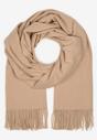 Beżowy Długi Szalik Wiskozowy z Wełną Ozdobiony Frędzlami Portina