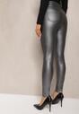 Szare Legginsy z Imitacji Skóry High Waist Noriel