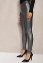 Szare Legginsy z Imitacji Skóry High Waist Noriel