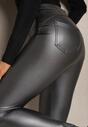Szare Legginsy z Imitacji Skóry High Waist Noriel