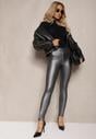 Szare Legginsy z Imitacji Skóry High Waist Noriel