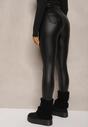 Czarne Legginsy z Imitacji Skóry High Waist Ozdobione Wsuwanymi Kieszeniami Valerievia