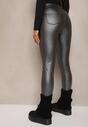 Ciemnoszare Legginsy z Imitacji Skóry High Waist Ozdobione Wsuwanymi Kieszeniami Valerievia