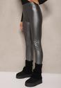 Ciemnoszare Legginsy z Imitacji Skóry High Waist Ozdobione Wsuwanymi Kieszeniami Valerievia