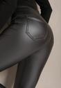 Ciemnoszare Legginsy z Imitacji Skóry High Waist Ozdobione Wsuwanymi Kieszeniami Valerievia