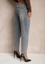 Niebiesko-Szare Jeansy z Bawełną o Kroju Mom Fit High Waist Melortia