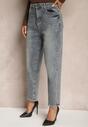Niebiesko-Szare Jeansy z Bawełną o Kroju Mom Fit High Waist Melortia