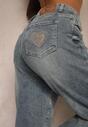 Niebiesko-Szare Jeansy z Bawełną o Kroju Mom Fit High Waist Melortia