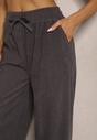 Szare Spodnie o Szerokim Kroju High Waist z Wiązaniem w Pasie Ettianne
