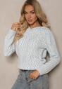 Jasnoniebieski Casualowy Sweter z Wełną z Kapturem Zinrelia